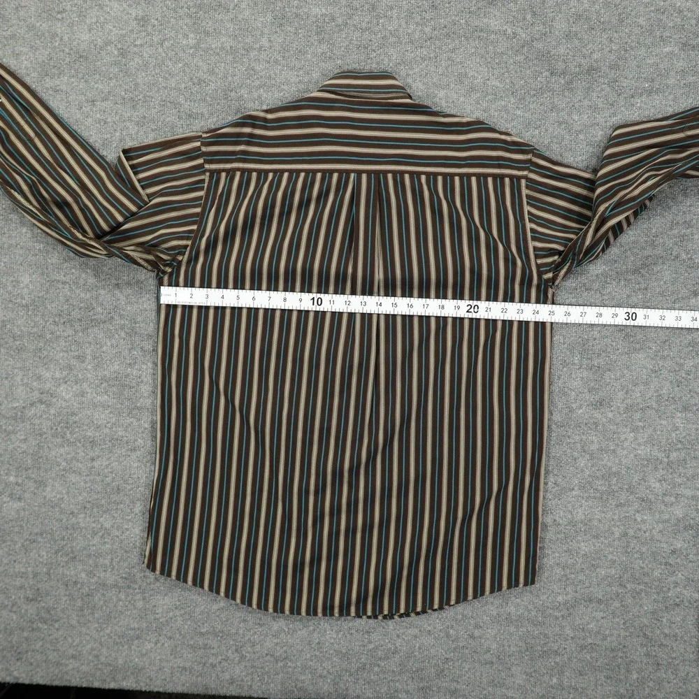 Cinch Shirt Mens Large Brown Blue Striped Western Button Front Cotton Casual - Picture 6 of 8